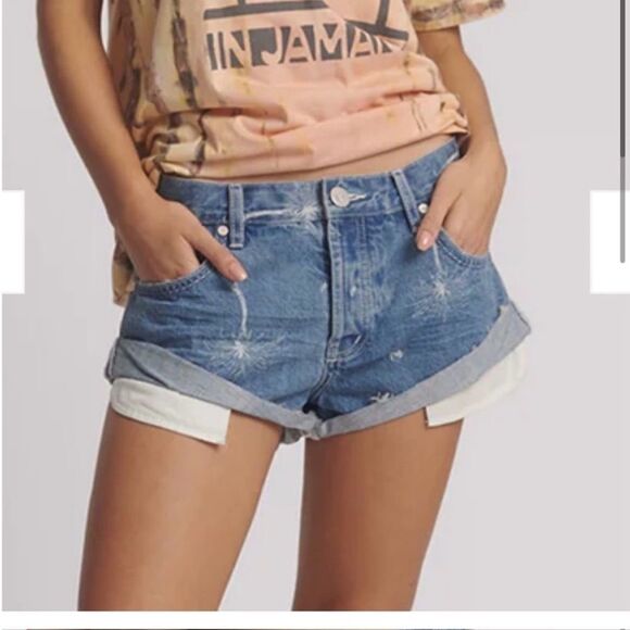NWT One Teaspoon Bandits Malibu Palm
Print Denim Shorts in Ocean size 31 - Picture 1 of 7